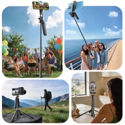 Tripod for iPhone, Phone Tripod & Selfie Stick for iPhone with Remote, 71" Extendable Portable Phone Tripod Stand, 360° Rotating Cell Phone Holder - Thumbnail 2