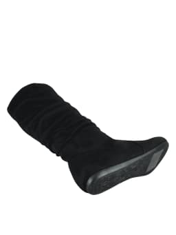 Women's Mid-Calf Faux Suede Slouch Boots Faux Fur Lined Side Zip Round Toe Flat Casual Boots - Thumbnail 5