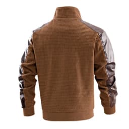 LEKWK Bomber Jacket Men Full Zip Stand Collar Faux Leather Coat with Pockets Vintage Raglan Long Sleeve Fall Casual Moto Biker Outerwear Brown XXL - Thumbnail 7
