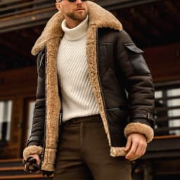 jjayotai Mens Tops Clearance Mens Casual Stylish Sherpa Faux Leather Jacket Warm Coat Windproof Vintage Fur Bomber Casual Winter Suede Jacket - Thumbnail 1
