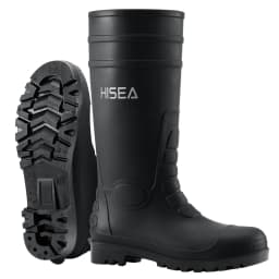 HISEA Men's Rain Boots with Steel Shank, Waterproof Rubber Protective Footwear, Seamless PVC Rainboots Non-Steel Toe Outdoor Work Boots, Durable Garden Fishing Tall Kneed Boot, Size 10 Black - Thumbnail 1