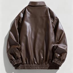 Men Shirts Men's Collared Faux Leather Jacket Zipper Classic Motorcycle Bomber Jacket Lightweight Stylish Slim Fall Jacket - Thumbnail 4
