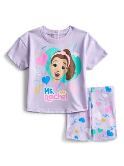 Ms. Rachel Baby Girls Graphic Tee and Bike Shorts Set, 2 Piece, Sizes 0/3M-24M - Thumbnail 1