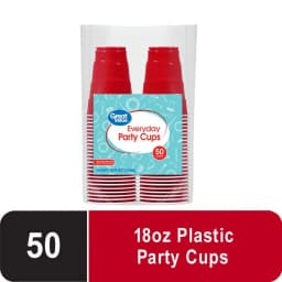 Great Value Red Disposable Plastic Party Cups, 18 oz, 50 Count - Thumbnail 1