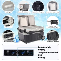 42QT/53QT Dual Zone Portable Car Refrigerator – Fast Cooling Electric Cooler with Wireless App Control, Charging Panel & Wheels – Perfect for Cars - Thumbnail 6