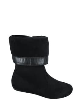 Women's Mid-Calf Faux Suede Slouch Boots Faux Fur Lined Side Zip Round Toe Flat Casual Boots - Thumbnail 4