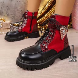 Womens Platform Boots Round Toe Chunky Ankle Boots Punk Boots Lace Up&Zipper Combat Boots with Beautiful Decor - Thumbnail 8