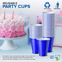 Stock Your Home Blue Plastic Cups Disposable, 16oz (50 Count) Heavy-Duty, Large Party Cup Pack Bulk Pack for Drinking Punch, Soda, Wine, Beer, 4th - Thumbnail 2