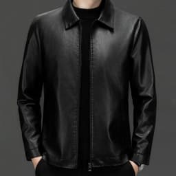 MXALUOB Men's Bomber Jacket Faux Leather Zip Up Fashion Jackets with Pockets Lightweight Solid Color Classic Winter Outerwear - Thumbnail 4