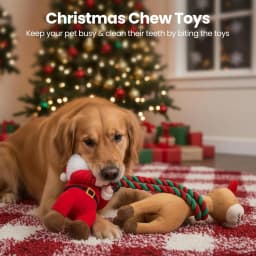 URRU Christmas Dog Toys - 2 Pack Squeaky Stuffed Toys for Large Medium Small Dogs With Detachable Rope, Crinkle to Keep Them Busy - Santa Claus - Thumbnail 3
