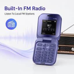 Mini Flip Basic Cell Phone, 2G GSM Unlocked Dual SIM, Large Buttons, 1.77 in Display, FM Radio, Purple - Thumbnail 3