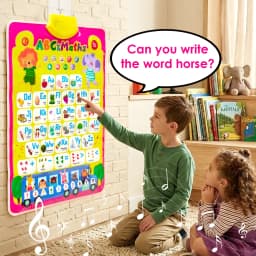 Electronic Alphabet Wall Chart, ABC&123 Preschool Poster for Toddlers, Interactive Educational Toy Alphabet Poster Gift for Boys Girls 1-3, Yellow - Thumbnail 7