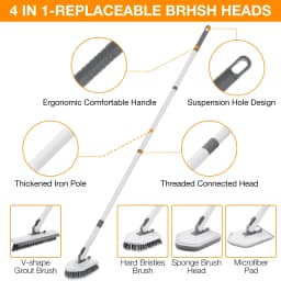 YEERSWAG Shower Cleaning Brush with 46" Extendable Long Handle, 4-in-1 Tub & Tile Scrubber, 180° Locking Swivel Head, Stiff Bristle Brush, 2 Scouring - Thumbnail 2