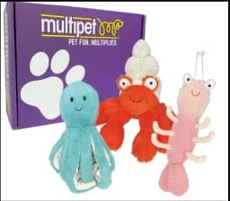 Multipet Margaritaville Coral Reefers Plush Dog Toy Box, 3 Pieces, Shrimp, Hermit Crab and Octopus - Thumbnail 1
