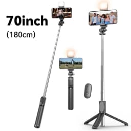 70'' Extendable Selfie Stick Tripod with Light & Wireless Remote, Portable Phone Tripod Stand for iPhone Android, Adjustable Travel Selfie Stick - Thumbnail 1