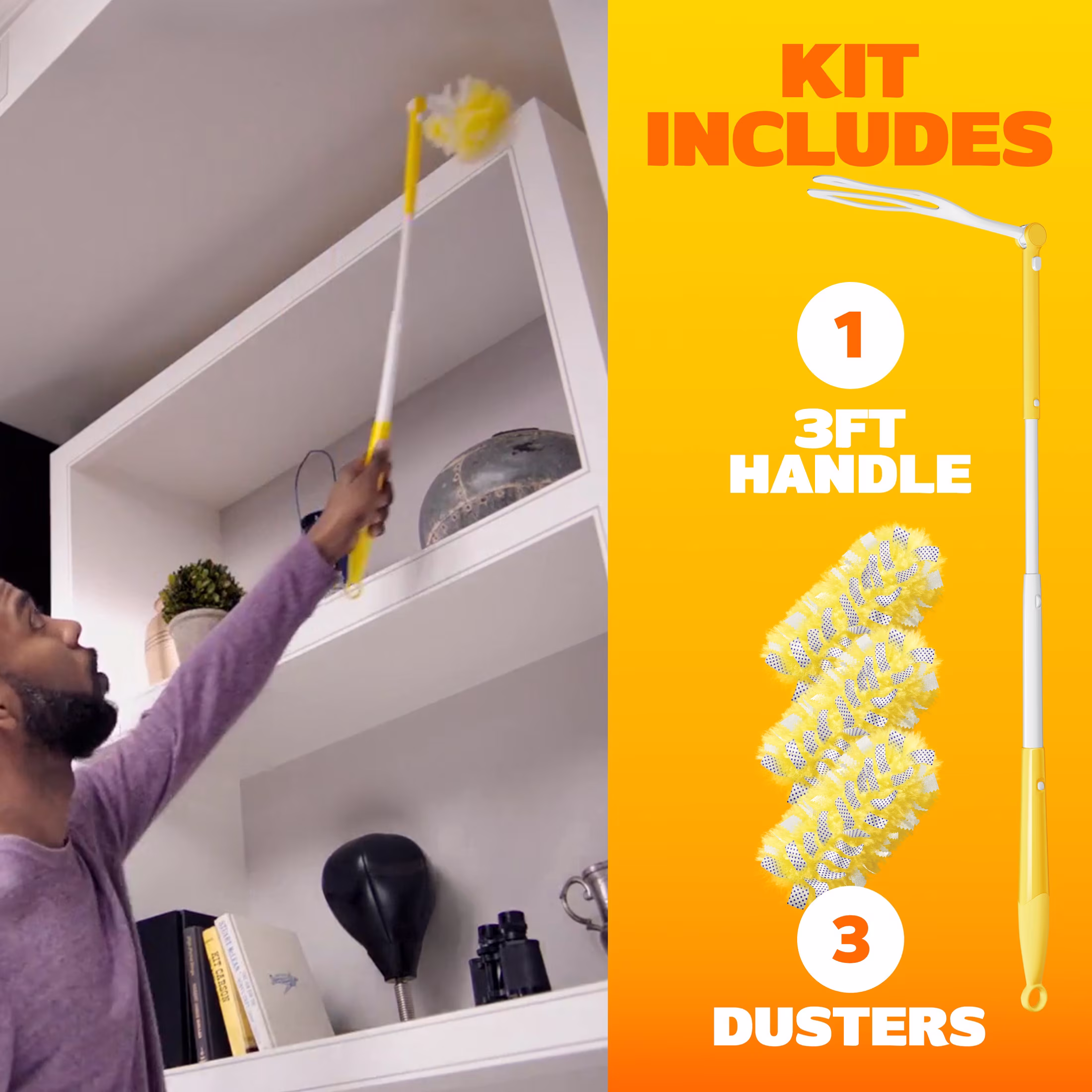 Swiffer Heavy Duty 3 ft Extendable Duster Kit with Refills, Unscented, 1 Handle + 3 Refills - Thumbnail 11