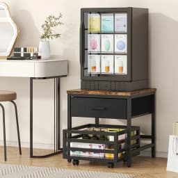 ModFurne Mini Fridge Stand with Movable Storage Basket, Mini Fridge Cabinet with Storage Drawer,Sturdy Metal Frame,Great for Dorm Home Office, Black - Thumbnail 5