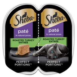 (6 pack) Sheba Wet Cat Food Pate, Roasted Turkey Entree, 2.6 oz Perfect Portions Twin Pack Tray - Thumbnail 2