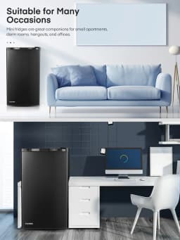 3.2 Cu. ft Refrigerator for Home, Fridge with Freezer for Bedroom, 31"D x 18"W x 19"H, Black - Thumbnail 6