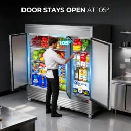 Coolake 82" Width Commercial Refrigerator 3 Solid Doors, 72 Cu.ft Stainless Steel Reach-in Upright Fridge with LED Lighting, Fan Cooling Refrigerator - Thumbnail 5