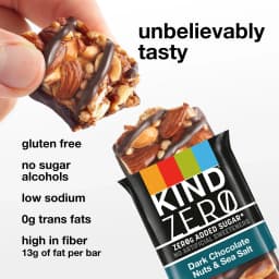 KIND ZERO Added Sugar Bars, Keto Friendly Snacks, Dark Chocolate Nuts and Sea Salt, 6.2oz Box 10 Count - Thumbnail 3