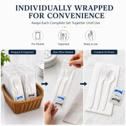 Watson Distributing Medium Weight Individually Wrapped White Cutlery Set With Napkin, Salt And Pepper 250/Case - Thumbnail 4