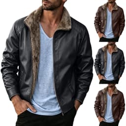 Agkizg Men's Winter Warm Leather Jackets, Vintage Motorcycle Faux Leather Jacket Full Zip Long Sleeve Casual Biker Outerwear with Pockets - Thumbnail 1