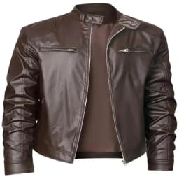 Men's Classic Stand up Collar Motorcycle Faux Leather Jacket, Slim Fit Zip up Biker Coat with Zipper Pockets Big and Tall Size S-4XL Brown - Thumbnail 1
