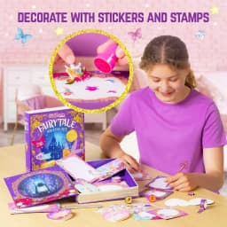 GirlZone Fairytale Writing Set, 45-Piece Fairy Stationery Kit with Paper Sheets, Cards, Stickers and Stampers in a Storybook Box, Magical Gift Idea - Thumbnail 4
