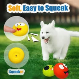 HOLYSTEED Latex Squeaky Dog Toys for Small Dogs, Rubber Soft Dog Balls Flat, Smile Face Fetch Puppy Toys with Squeaker 6pcs - Thumbnail 5