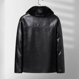 FRSASU Men's Faux Leather Sherpa Lined Trucker Jacket Fleece Collar Winter Warm Coats PU Leather Jacket Leather Motorcycle Jacket for Men Black - Thumbnail 3