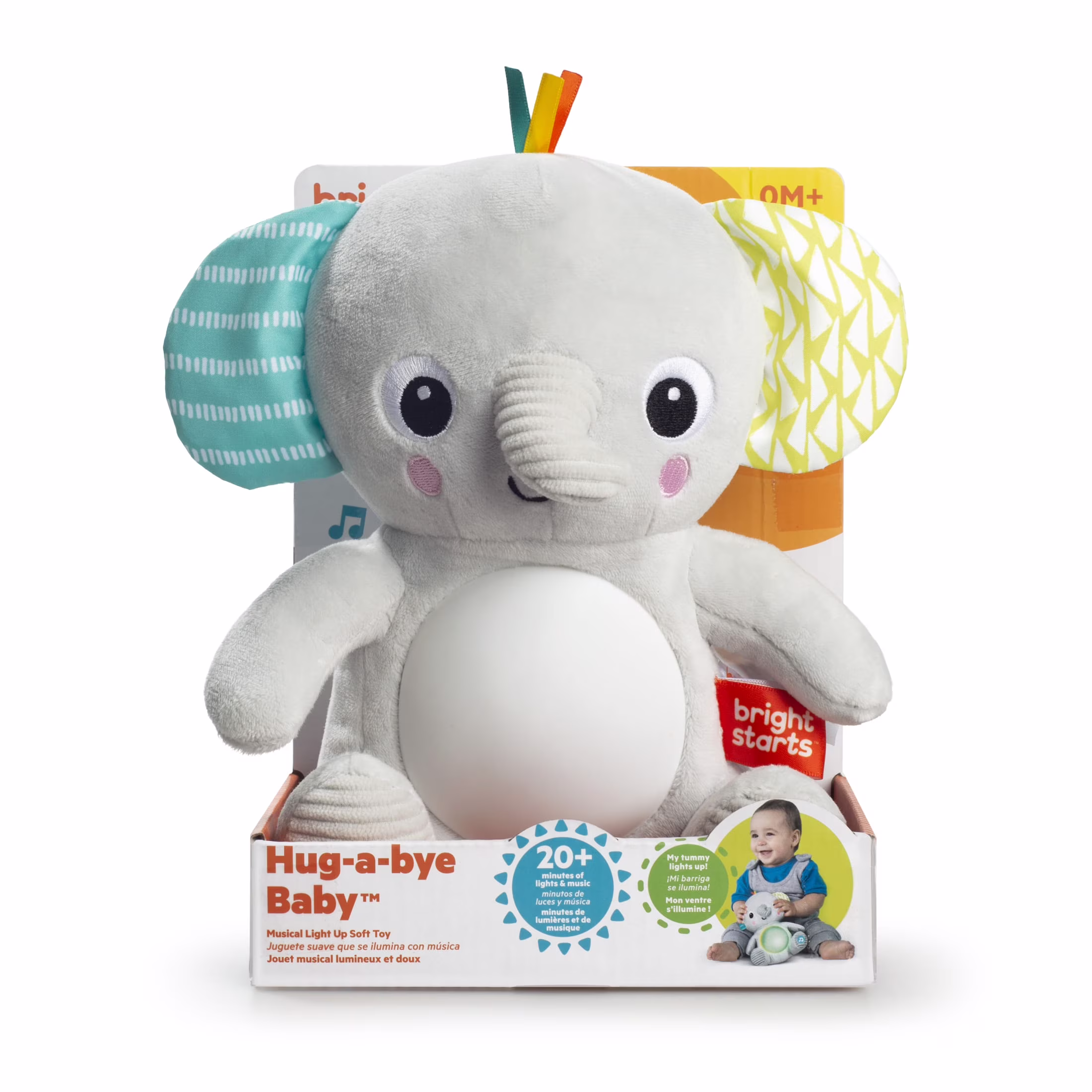 Bright Starts Hug-a-Bye Baby Elephant Stuffed Animal Dual-Mode Soft Toy Soother, Gray - Thumbnail 13