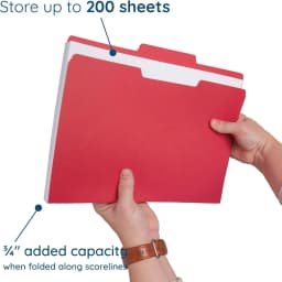 100 File Folders, Letter, Assorted Colors, 1/3 Cut Tab | Blue, red, green, yellow and orange, durable 11pt paper, reinforced 1/3 cut tabs, color - Thumbnail 3
