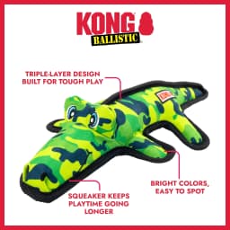 KONG® Ballistic® Durable Plush Squeaker Dog Toy, Alligator, Medium/Large - Thumbnail 2