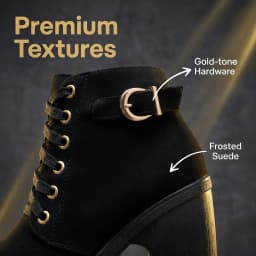 Women's Winter Warm Ankle Boots: Thick Sole & High Heel - Black PU Leather, Side Zipper with Lace-Up Detail, Plain Toe | Chic Everyday Booties | Faux Fur Lined | Rubber Sole,US Size:6.5-10.5 - Thumbnail 5