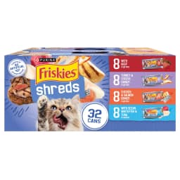 Purina Friskies Shreds Variety Pack, Wet Cat Food, 5.5 oz Cans, 32 Pack - Thumbnail 1
