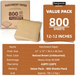 800 Sheets Value Pack 12x12 Parchment Paper Squares - Unbleached, 428F & Non-Stick Food Grade for Baking, Grilling, Air Frye, Pan Liners, Roasting - Thumbnail 5