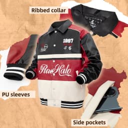 RAOENJADO Men's PU Leather Motorcycle Jacket Vintage Racer Style for Streetwear Red XXL - Thumbnail 7
