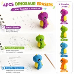 Under 1$ Erasers, 4Pcs Cute Soft Sliding Pencil Eraser Retractable Dinosaur-Shaped Erasers in Assorted Colors, Office Supplies - Thumbnail 4
