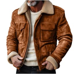 Faux Leather Jacket Mens Fur Shearling Neck Winter Warm Zip Up Motorcycle Coat Waterproof Windproof Trucker Pu Moto Coats Mens Lightweight Jackets Brown Xxl - Thumbnail 1