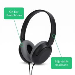 onn On-Ear Headphones with 3.5 mm Connector, Black - Thumbnail 3