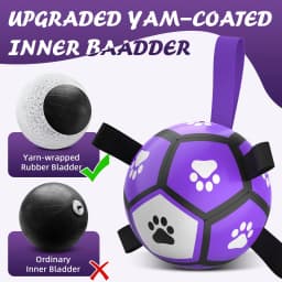 QDAN Durable Dog Toys Soccer Ball with Nylon Straps Hand Pump for Puppies Small Dogs, Purple & Gray, 5-inch - Thumbnail 5