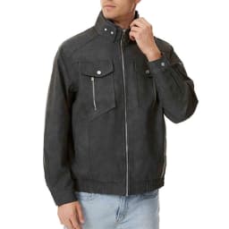 Paiwinds Men's Solid Fashion Faux Leather Jacket with Zipper Pockets & Stand Collar - Windproof & Warm, Crafted from Durable Materials for Casual & Outdoor Settings - Thumbnail 4