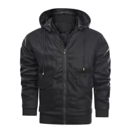 Maoxin Men's Leather Jacket Men Zipper Pocket Artificial Leather Clothing Long Sleeves No Hat Fall And Winter Loose Coat Leather Jackets for Men - Thumbnail 1