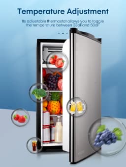 Fridge with Freezer for Bedroom, 3.2 Cu. ft Refrigerator for Office, Stainless Steel - Thumbnail 6