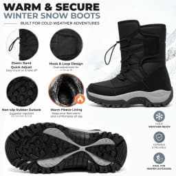 Stepedia Winter Snow Boots Warm Faux Fur Lined Mid Calf Waterproof Shoes for Men, Black - Thumbnail 3