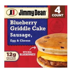 Jimmy Dean Frozen Breakfast Sandwich, Blueberry Griddle Cake Sausage, Egg and Cheese, 4 Count - Thumbnail 1