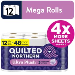 Quilted Northern Ultra Plush 3-Ply Toilet Paper, 12 Mega Rolls, 255 Sheets per Roll - Thumbnail 1