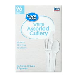 Great Value Plastic Disposable Cutlery Set, White, 96 Count, 32 Forks, 32 Spoons, 32 Knives - Thumbnail 6