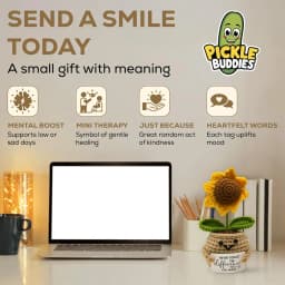 Emotional Support Crochet Flower Gift | Handmade Plush Plant with Positive Message | Unique Mini Decor for Desk, Friends, Teachers, 5 Styles - Thumbnail 3